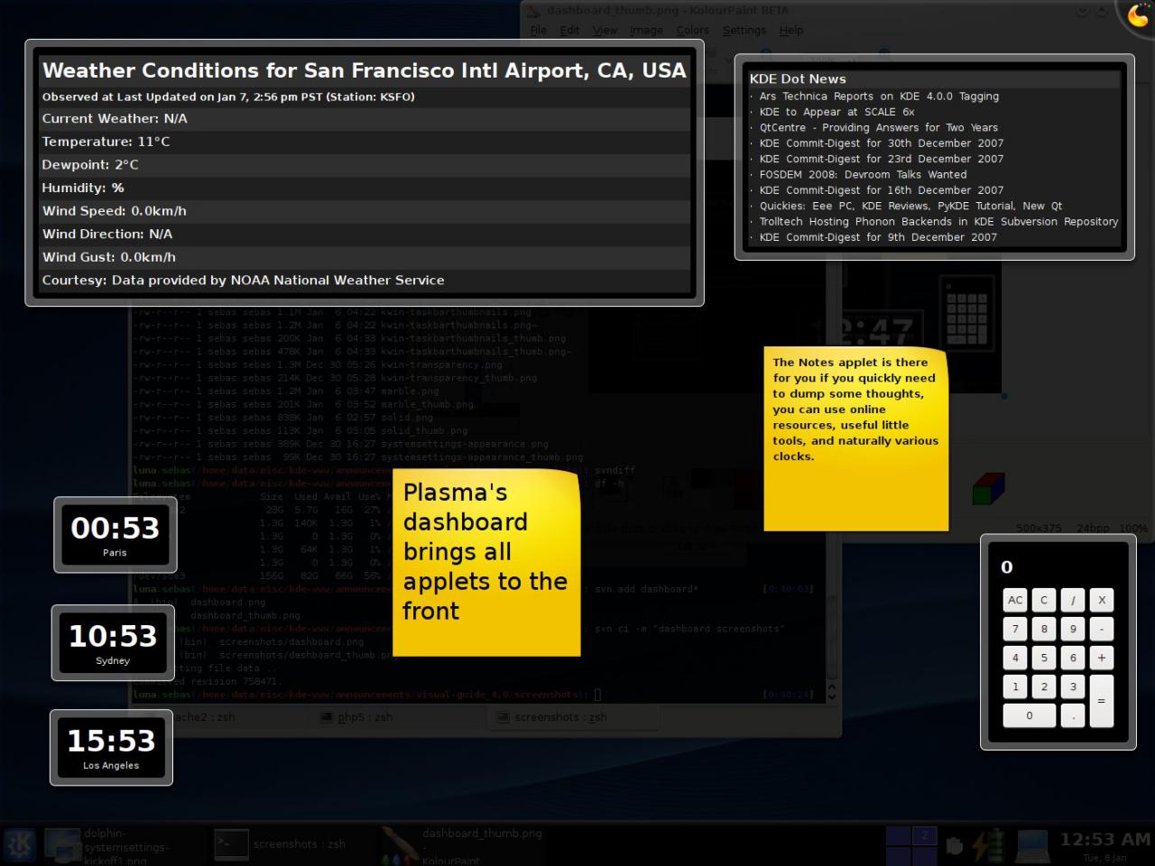 [12/01/2008] Das Dashboard holt alle Widges in den Vordergrund. (Bild: KDE.org)
