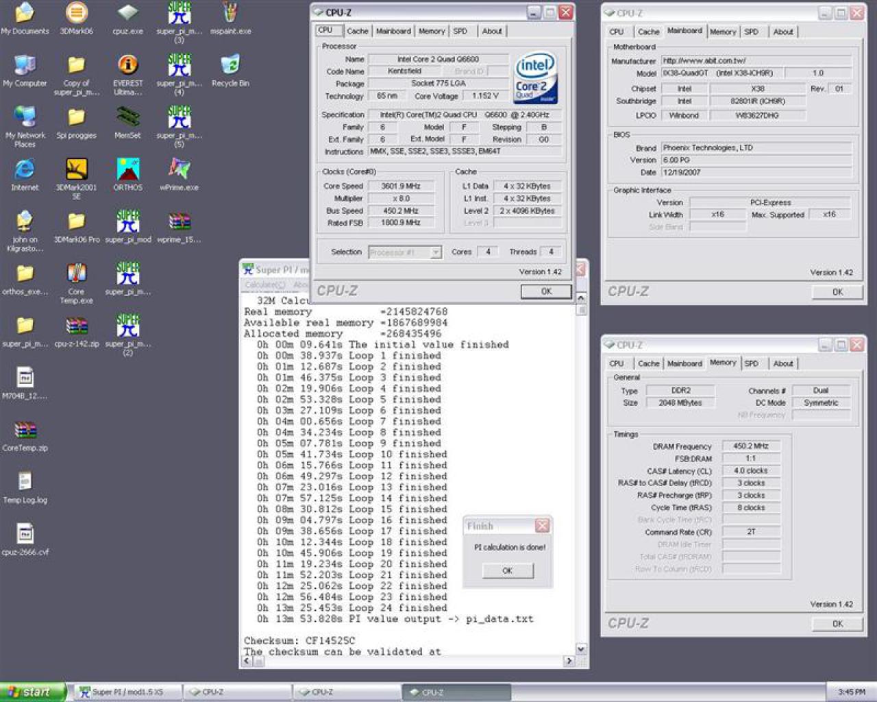 [20/01/2008] Der Core 2 Quad Q6600 hat hier mit 13 Minuten und 53,828 Sekunden auch hier das Nachsehen (Bild: Xtremesystems.org)