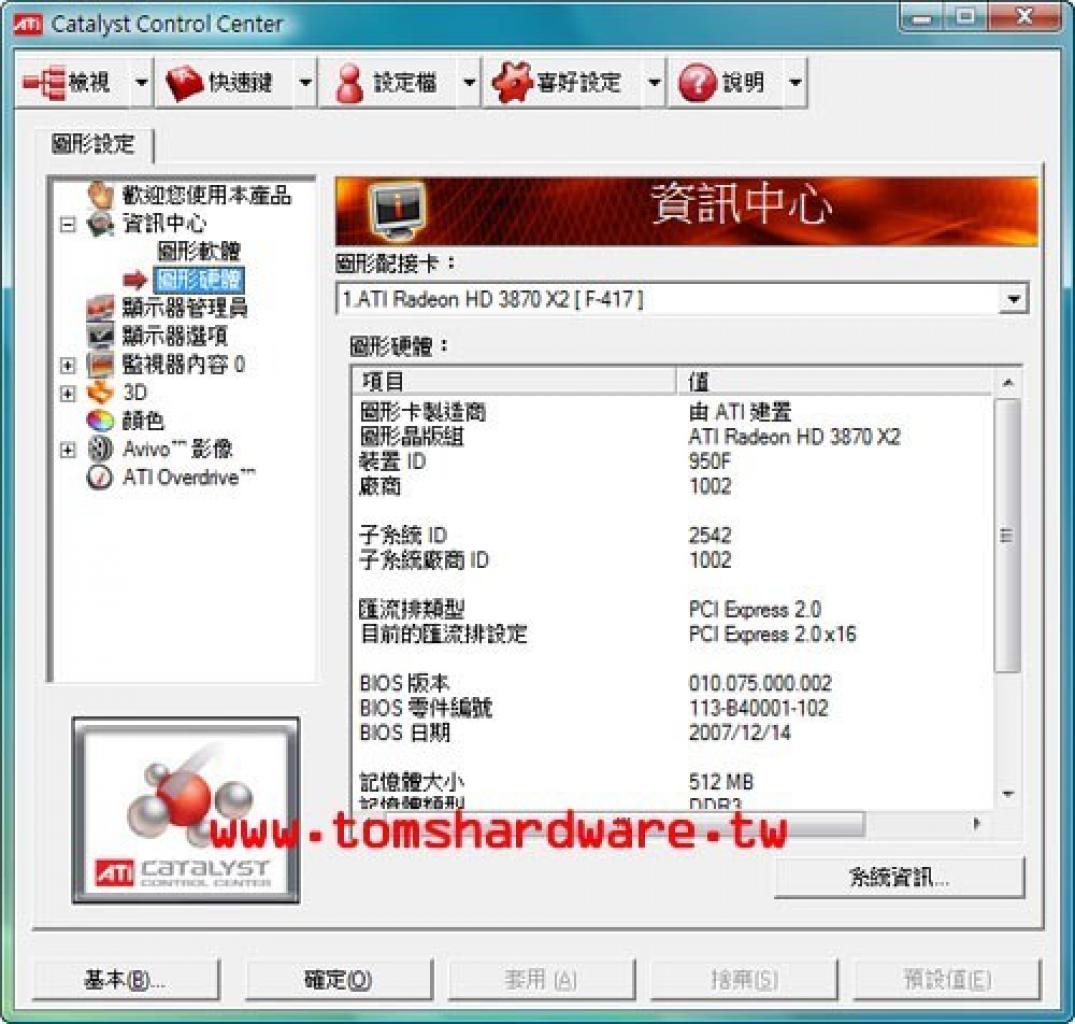 [25/01/2008] b]Radeon HD3870 X2: Das Catalyst-Control-Center (Bild: Tomshardware.tw)
