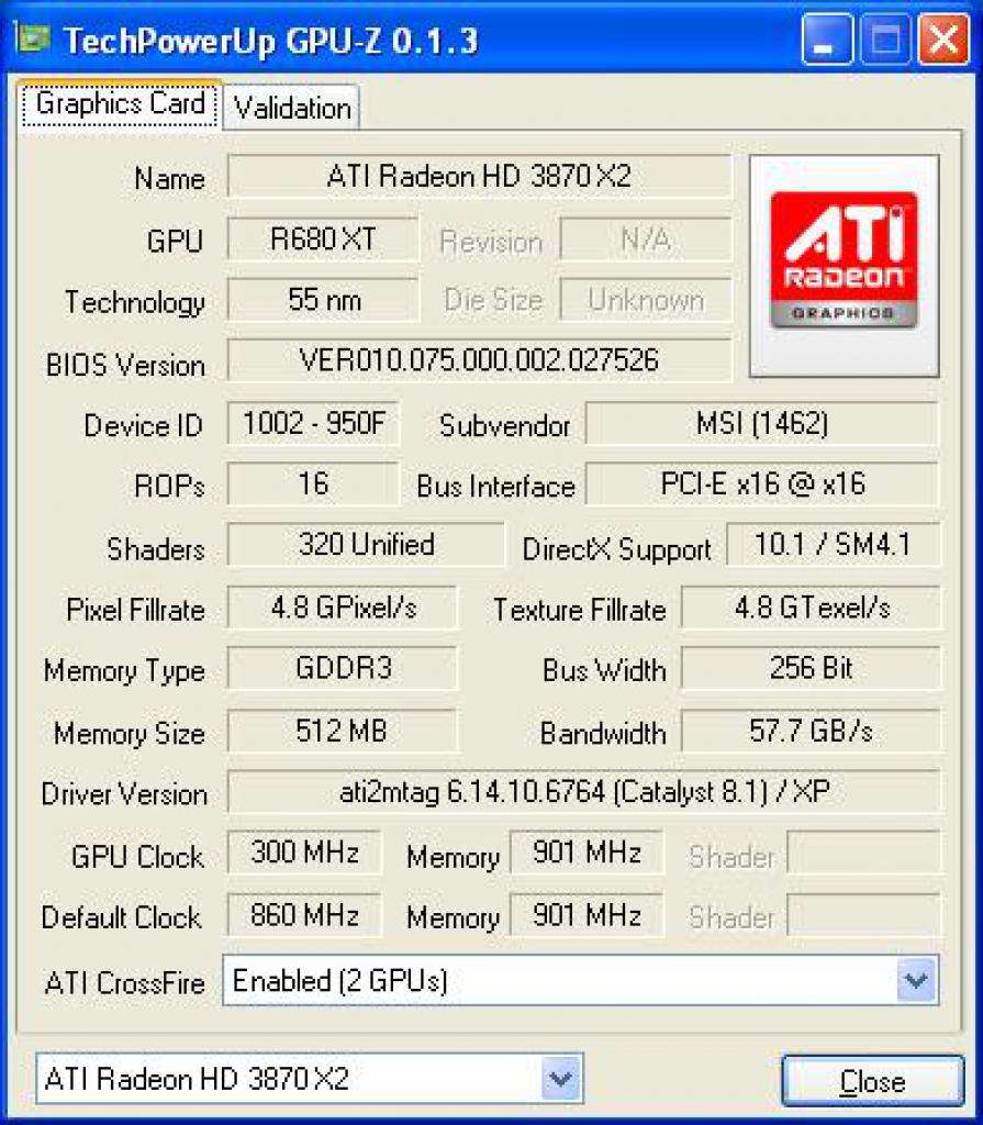 [26/01/2008] GPU-Z liest einen GPU- bzw. Speicher-Takt von 860 respektive 900 Megahertz aus (Bild: Tweaktown.com)