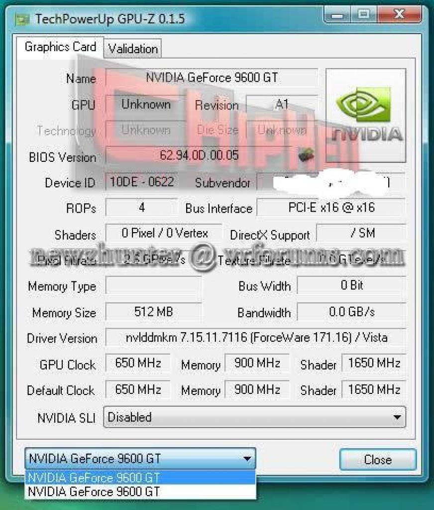 [29/01/2008] Gefore 9600 GT: GPU-Z Werte - weitere Benchmarks in der Galerie (Bild: Chiphell)