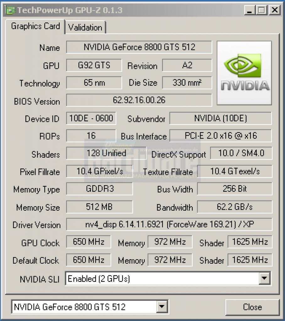 [29/01/2008] Geforce 8800 GTS 512 G92: GPU-Z-Shot (Bild: PCGH)