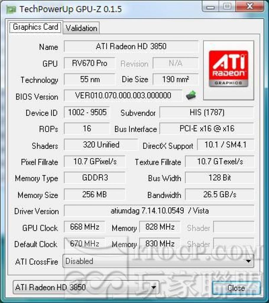 [17/01/2008] GPU-Z bestätigt der Radeon HD3690 eine RV670-GPU mit 320 Shadereinheiten und einem 128 Bit breiten Speicherinterface (Bild: itocp.com)
