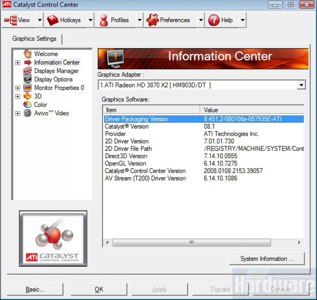 [27/01/2008] Radeon HD3870 X2: Catalyst-Treiber mit Informationen zur Versionnummer 8.451.2 (Bild: PCGH)
