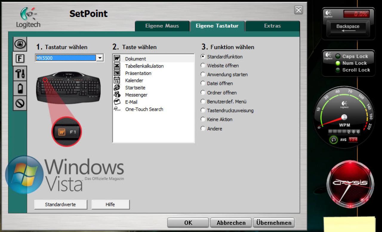 [10/01/2008] Logitech MX5500 - Software und Sidebar Gadgets 