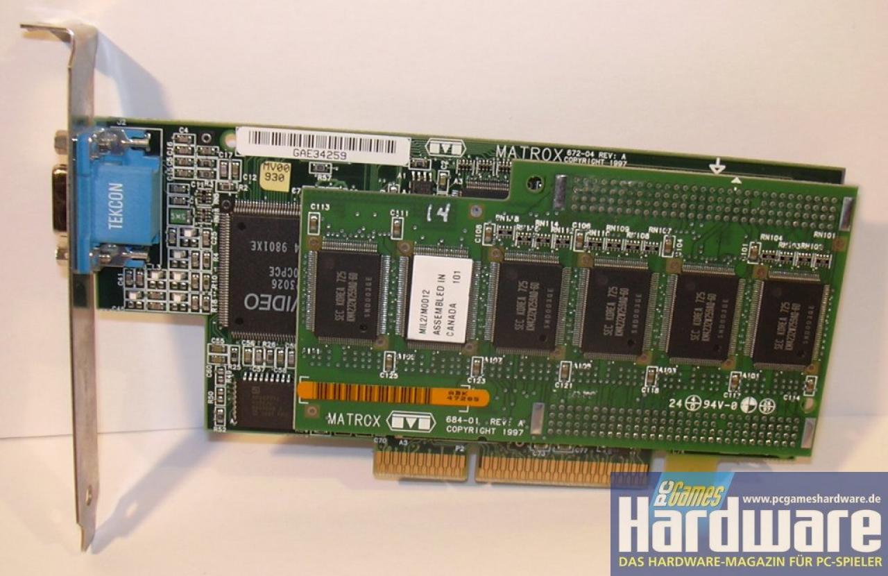 [12/01/2008] Matrox Millenium mit 8 MiByte WRAM inkl. Aufsteckmodul (Bild: PCGH)