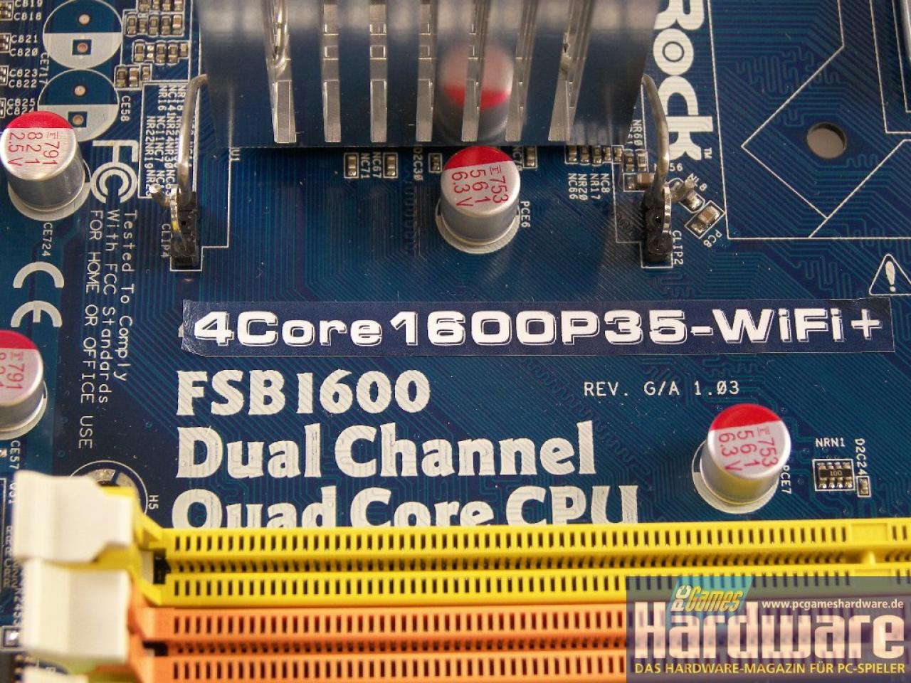 [17/01/2008] Asrock 4Core1600P35-WiFi+:Typisch das umfangreich Eigenlob auf der Platine (Bild: PCGH)
