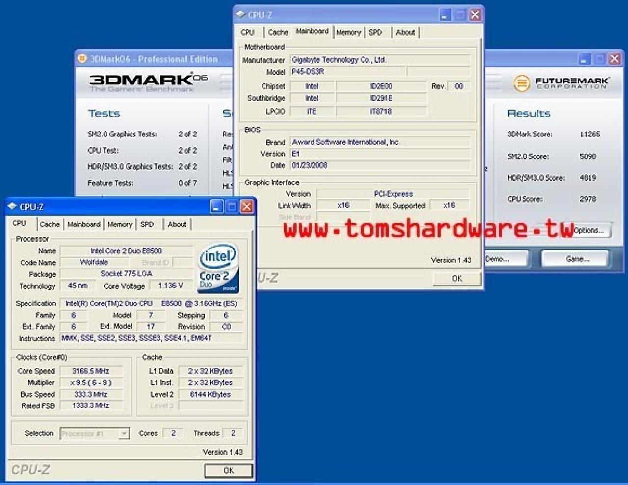 [25/02/2008] Benchmarks und CPU-Z-Bilder eines Intel P45-Systems - Bild: Tomshardware