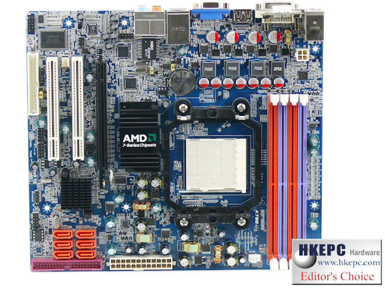 [06/02/2008] AMD-Chipsätze mit integrierter Grafik:Hier auf einem J & W RS780UVD-AM2 (Bild: hkepc.com)
