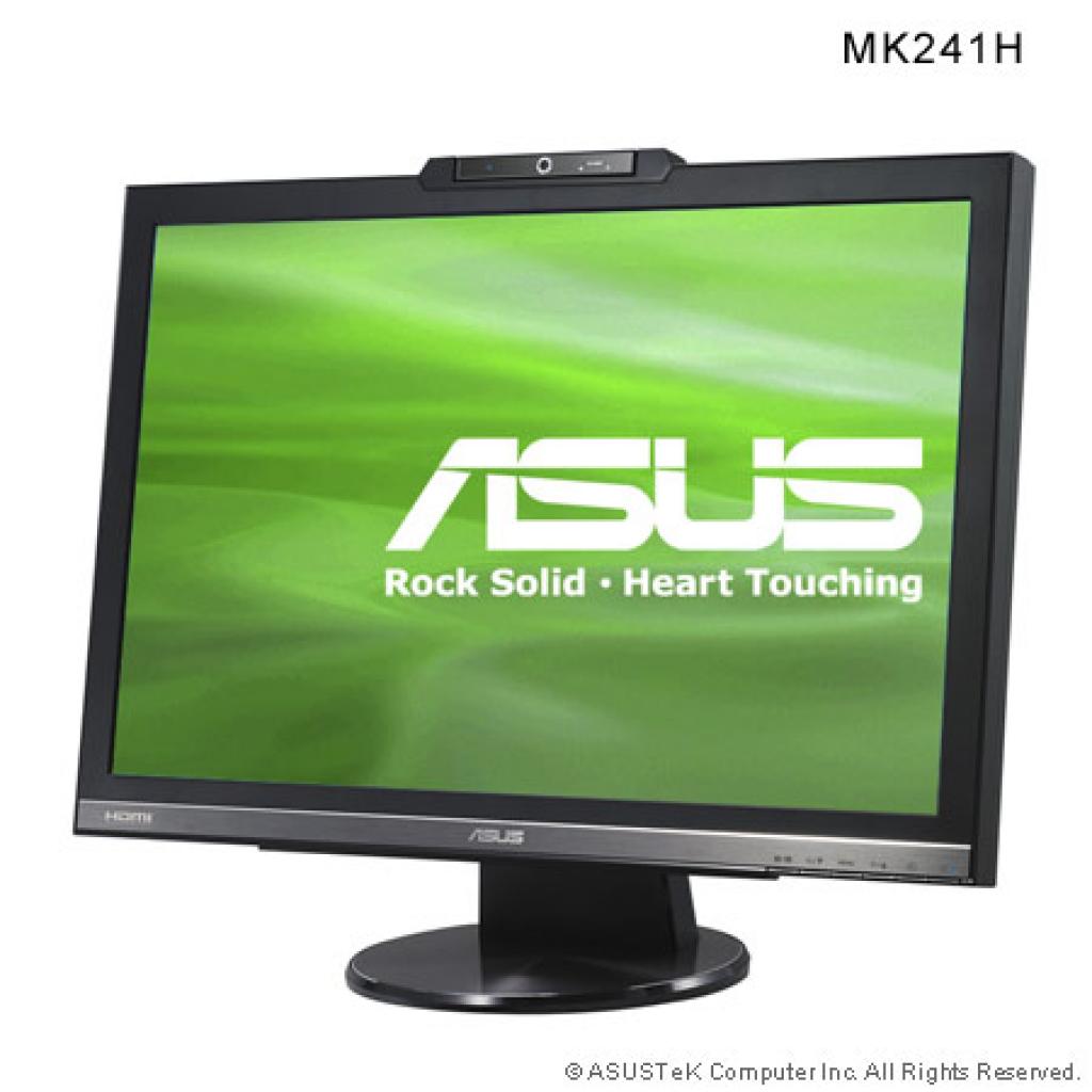 [21/02/2008] Der MK241H ist Asus erster eigener 24-Zoll-TFT-Monitor. Neben Full HD 1080p verfügt er außerdem über eine schwenkbare Webcam sowie zahlreiche Anschlussmöglichkeiten (Bild: Asus.de)