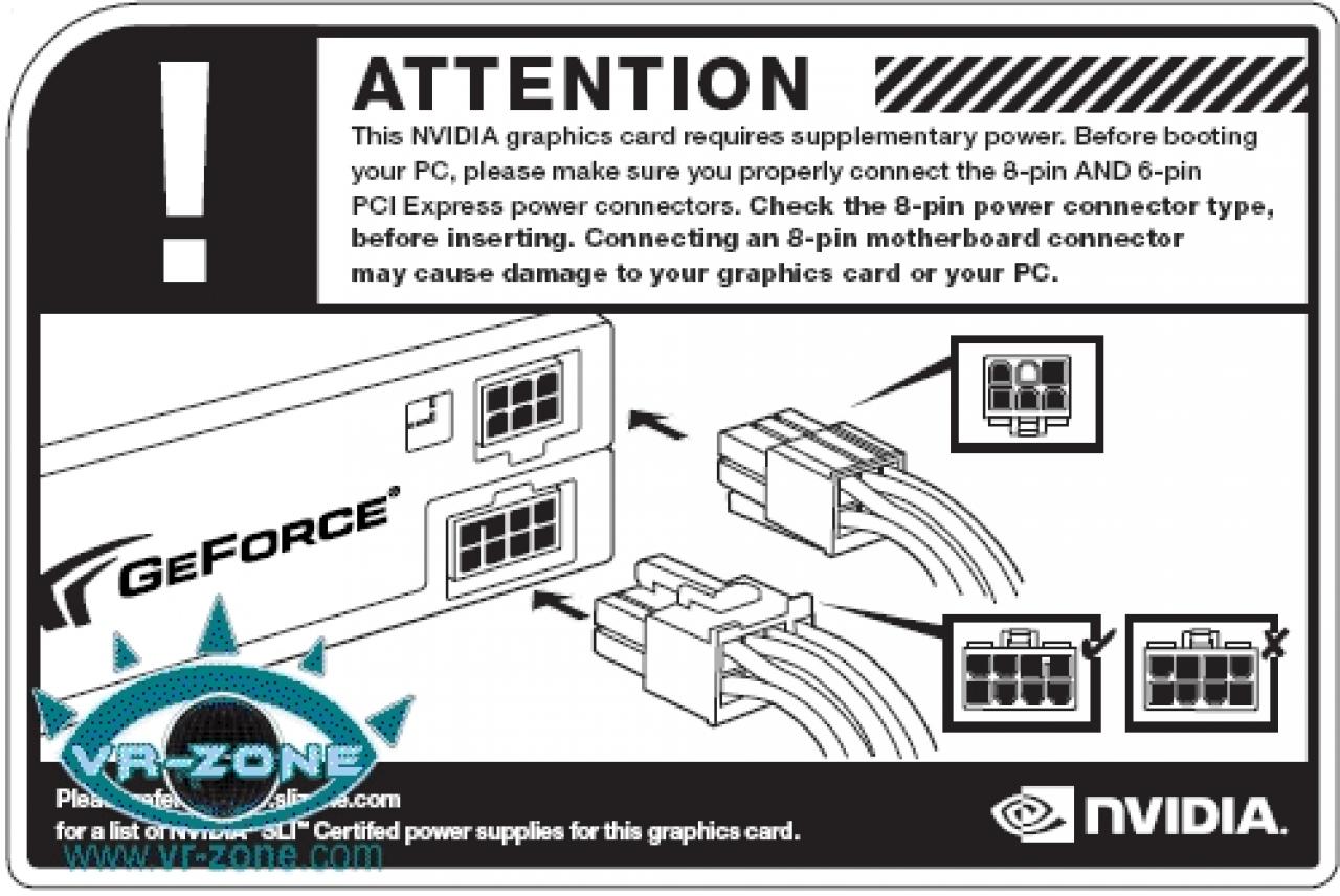 [12/02/2008] Dieses Schild soll die Kunden auf die korrekte Verkabelung der Geforce 9800 GX2 hinweisen. (Bild: VR-Zone.com)