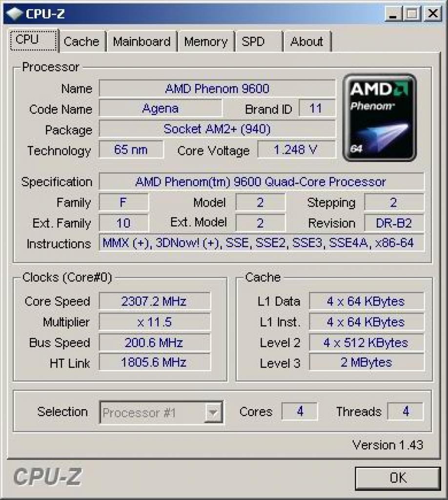 [12/02/2008] Das Info-Tool CPU-Z in Version 1.44 (Bild: PCGH)