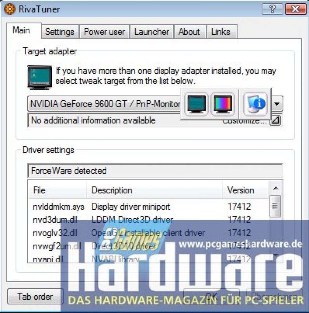 [21/02/2008] Geforce 9600 GT Review: Der Rivatuner kann in den Standardeinstellungen noch nichts mit der Geforce 9600 GT anfangen (Bild: PCGH)