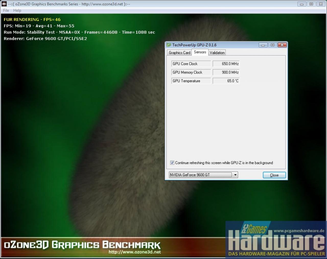 [21/02/2008] Geforce 9600 GT Review: Das Ergebnis des PCGH-Temperaturchecks: 67 Grad Celsius wurden maximal erreicht (Bild: PCGH)