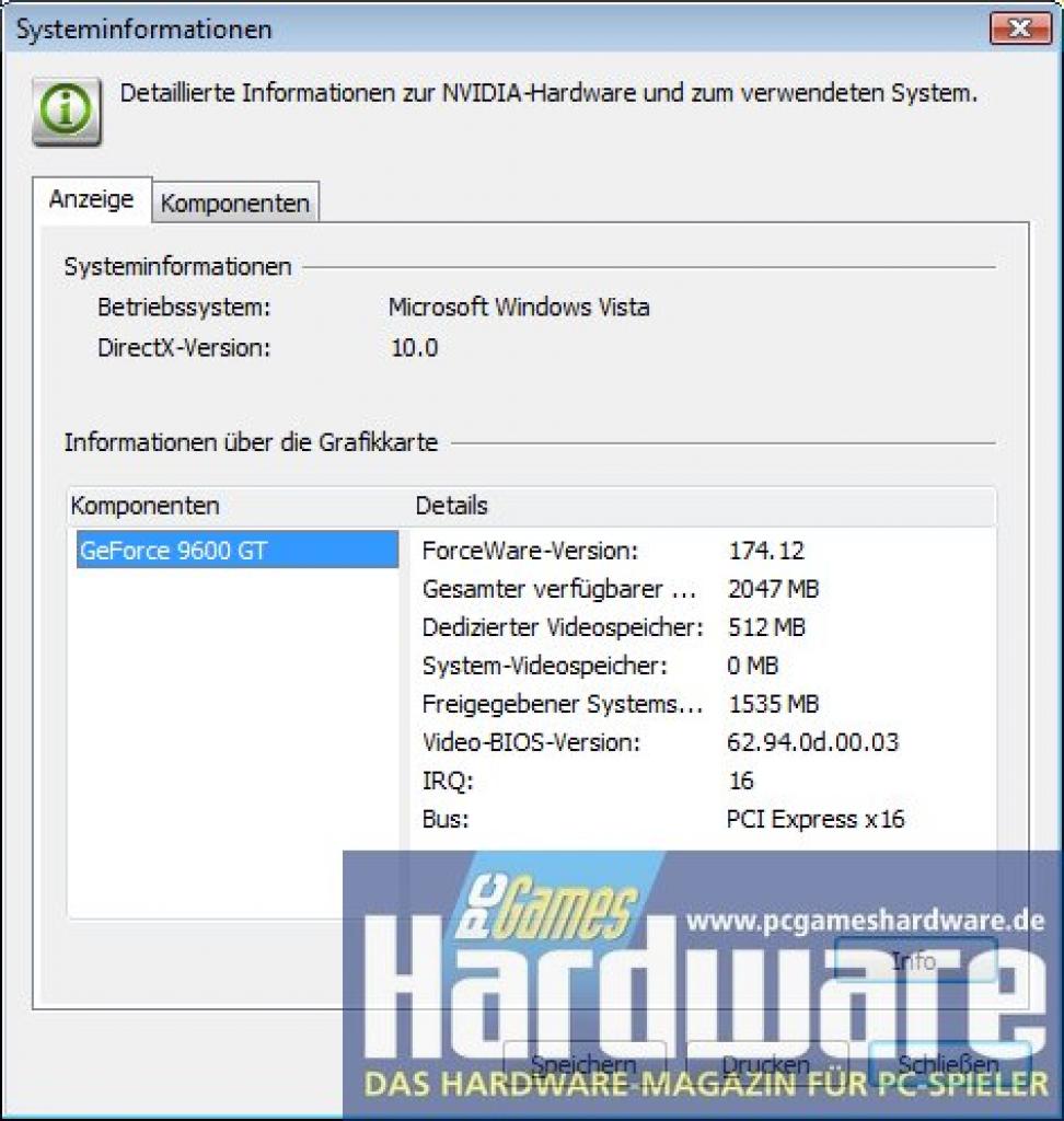 [21/02/2008] Geforce 9600 GT Review: Der frische Forceware-Treiber 174.12 unterstützt ab Werk lediglich die 9600 GT - mit einem INF-Mod konnten wir andere Geforce-Karten ebenfalls zur Zusammenarbeit überreden (Bild: PCGH)