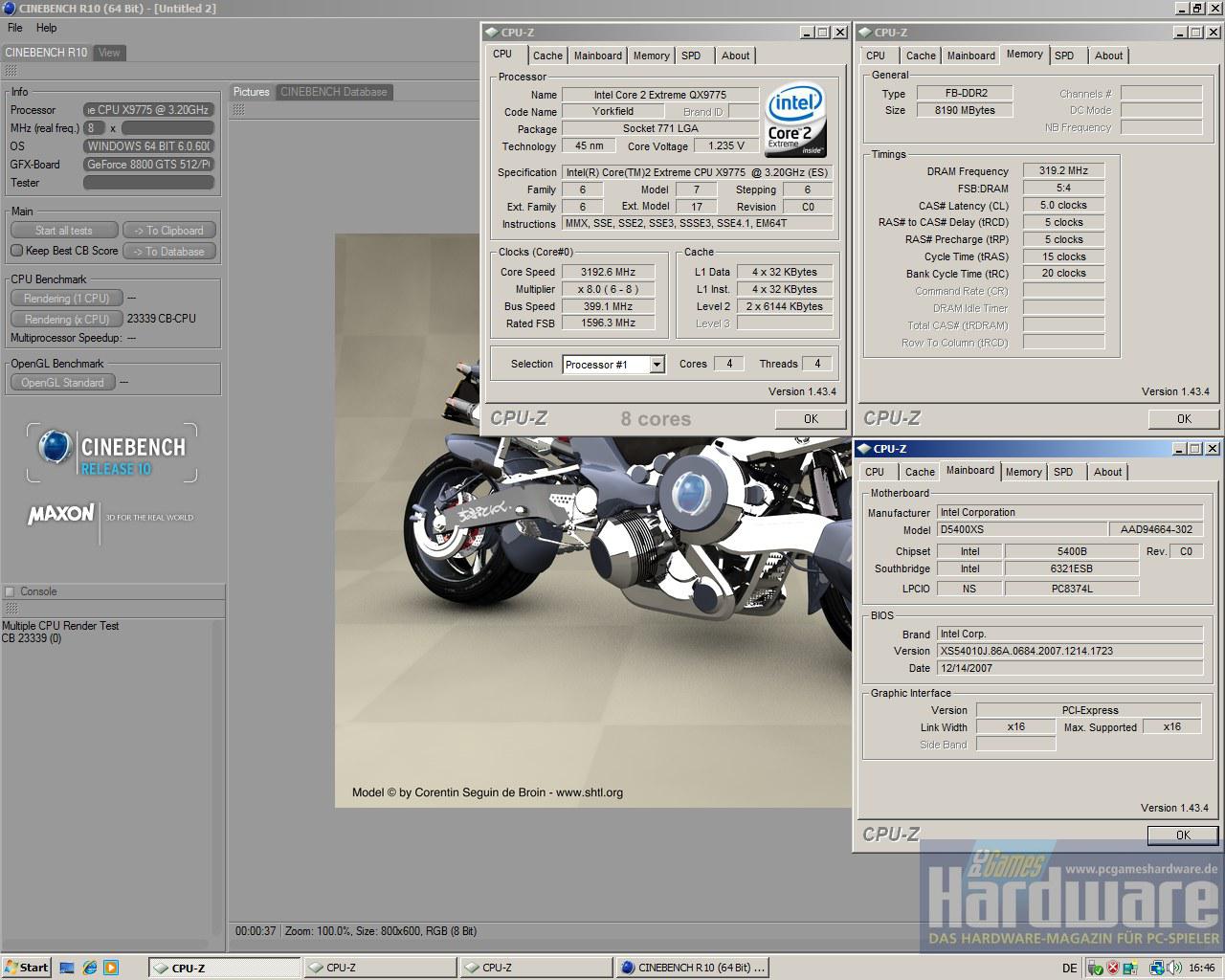 [03/02/2008] Skulltrail: Cinebench R10 mit acht Kernen. (Bild: PCGH)