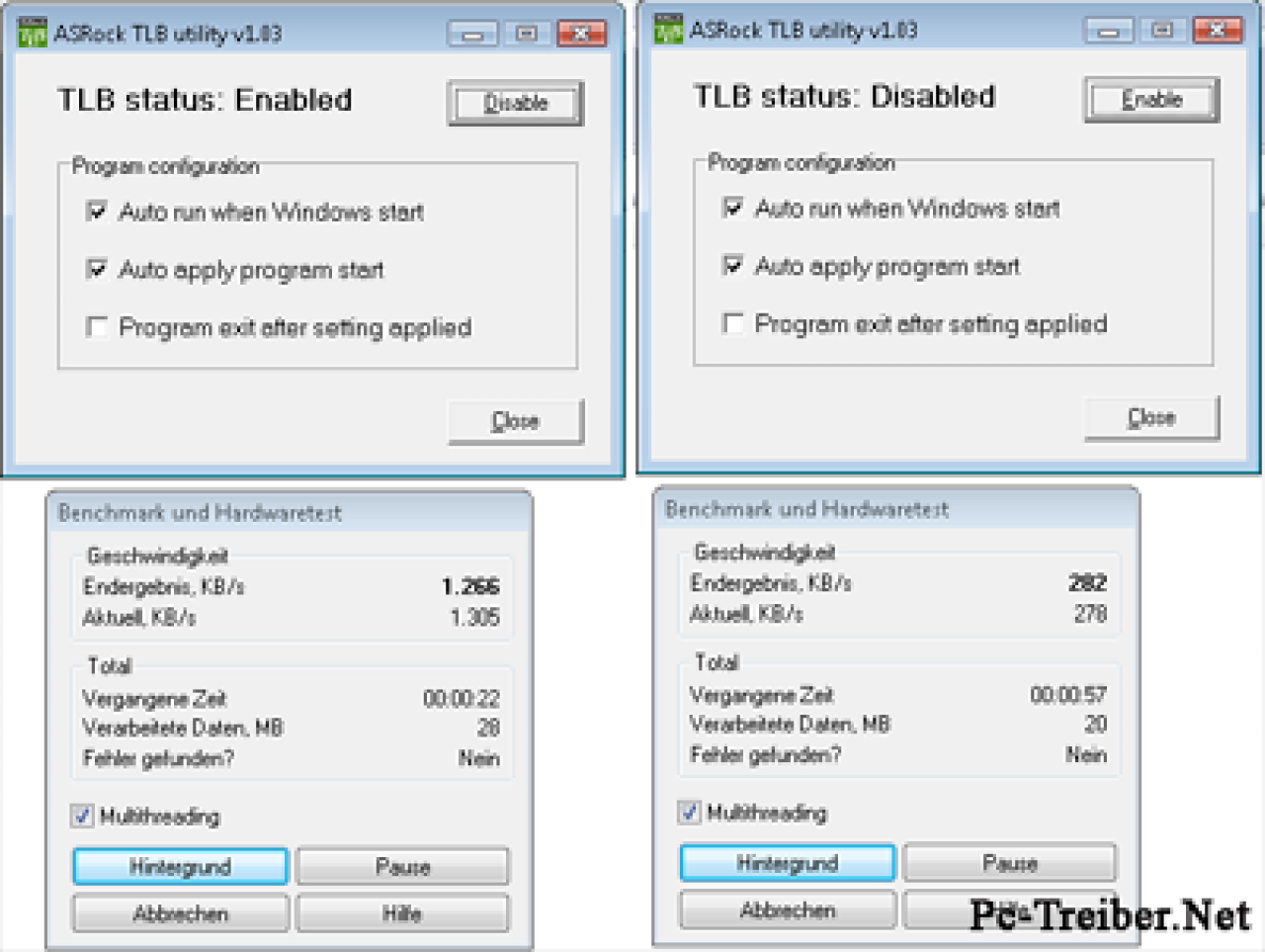 [04/02/2008] Asrock TLB-Utility: Bei ausgeschaltetem TLB-Patch stieg die Leistung im Test von pc-treiber.net deutlich