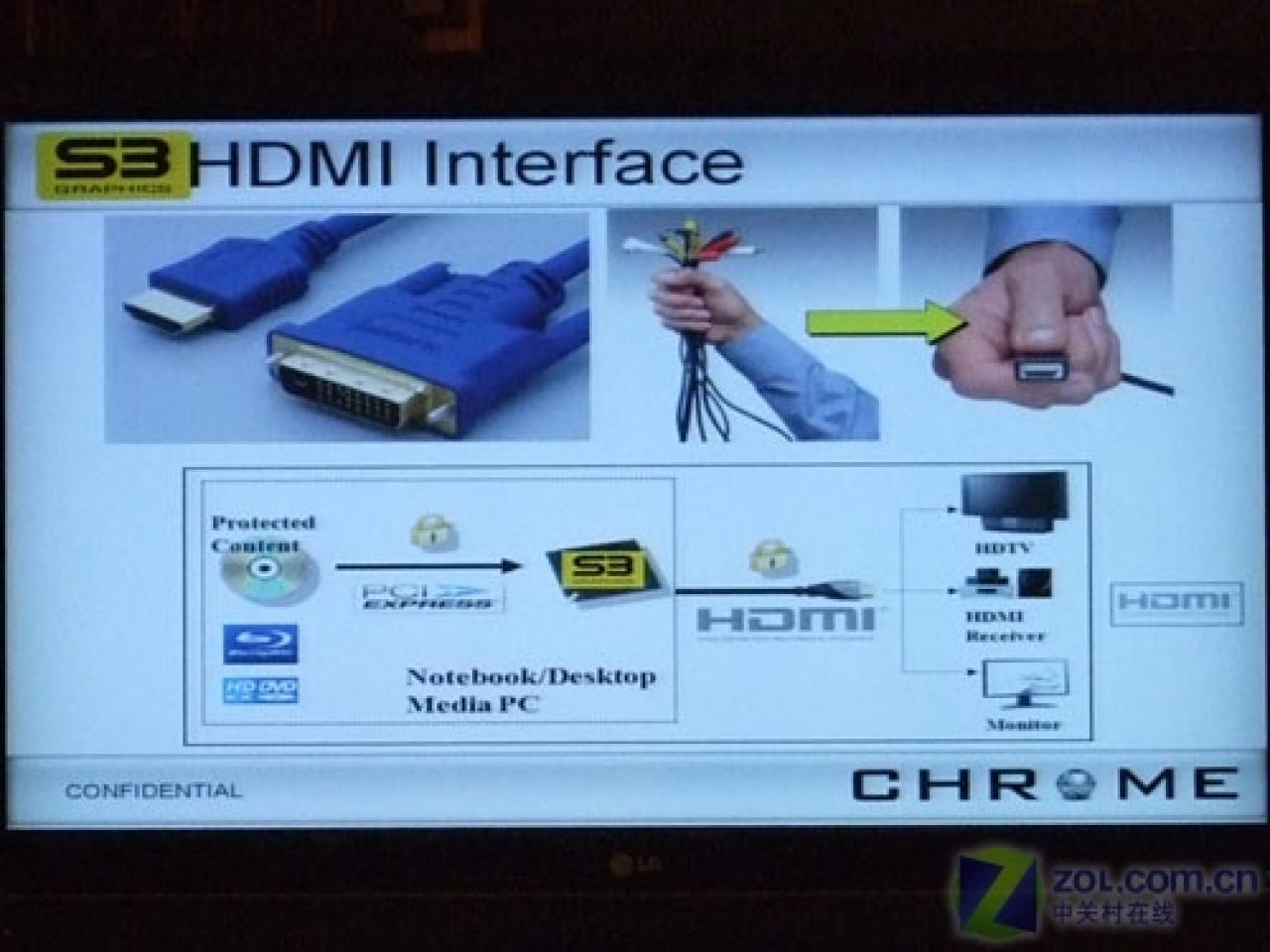 [28/02/2008] S3 Graphics: Chrome 430GT HDMI ist vorgesehen - was ist mit Display-Port? (Bild: zol.com.cn)