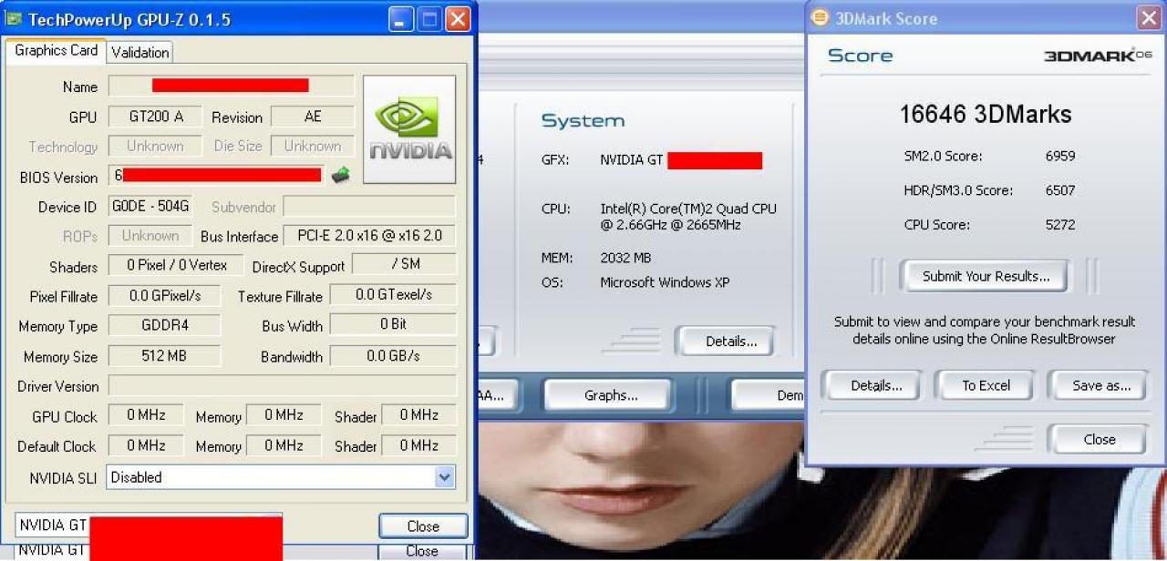 [28/02/2008] Nvidia: Einem Insider bei XFX zufolge soll der GT200 trotz unausgereifter Treiber und des frühen Alpha-Stadiums sowie einer Auflösung von 2.560x1.600 bereits 16.646 Punkte im 3DMark06 erzielen (Bild: Imageshack.us)
