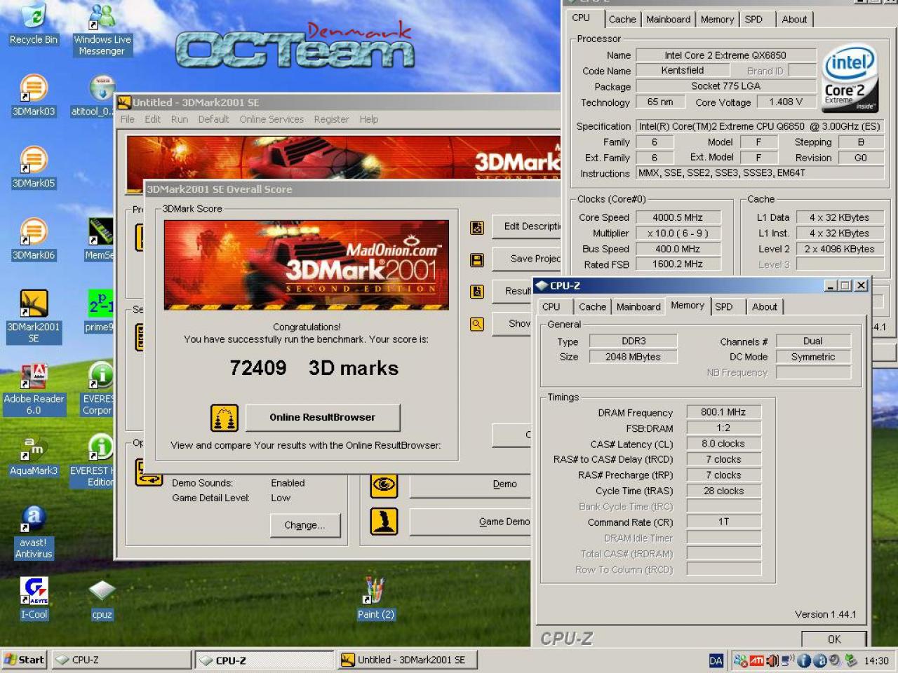 [08/03/2008] Gigabyte GA-X48T-DQ6: Im 3DMark01 werden 72.409 Punkte erreicht, weitere Bilder finden Sie in der Galerie (Bild: octeamdenmark.com)