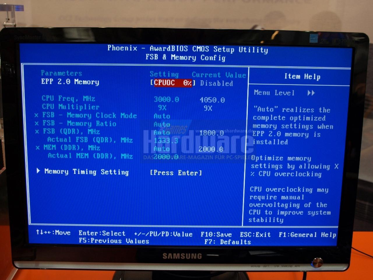 [18/03/2008] Sobald wir EPP 2.0 aktivierten, läuft das getestete Crucial-RAM mit DDR3-2000. (Bild: PCGH)