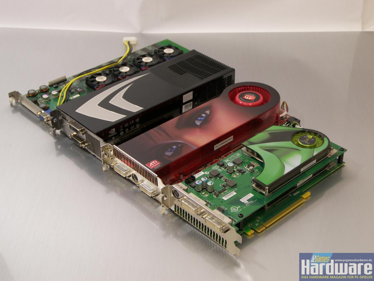 [20/03/2008] Voodoo5 6000, Geforce 9800 GX2, Radeon HD 3870 X2 und Geforce 7950 GX2 im Vergleich (Bild: PCGH)