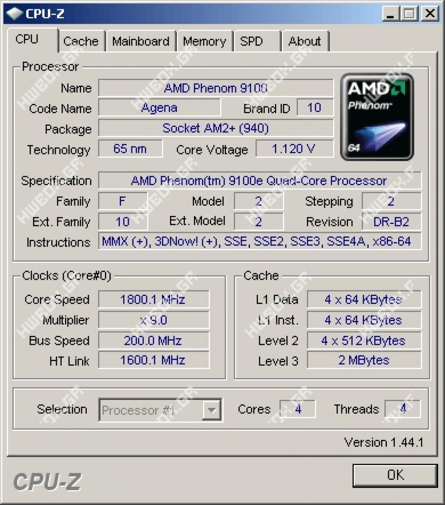 [05/03/2008] Während alle aktuellen Phenoms 3 MiByte L3-Cache haben scheint der Phenom 9100 nur noch 2 MiByte zu haben. (Bild: HWBox.gr)