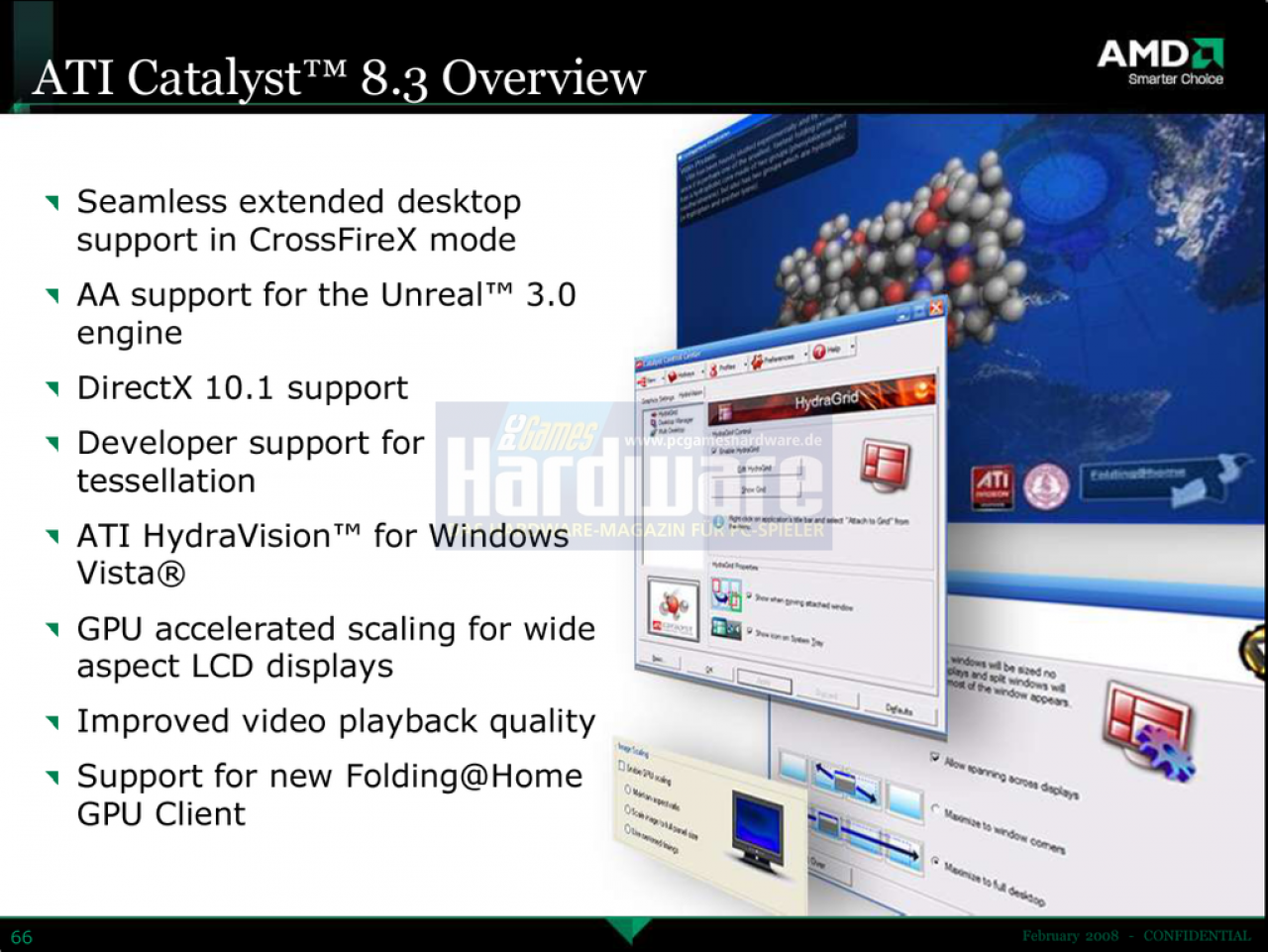 [04/03/2008] AMD Catalyst 8.3: Hydravision für Vista, CrossfireX, HD-Videoenhancements, Hybrid-Graphics, GPU-Accelerated Widescreen-Scaling (Bild: AMD/PCGH)