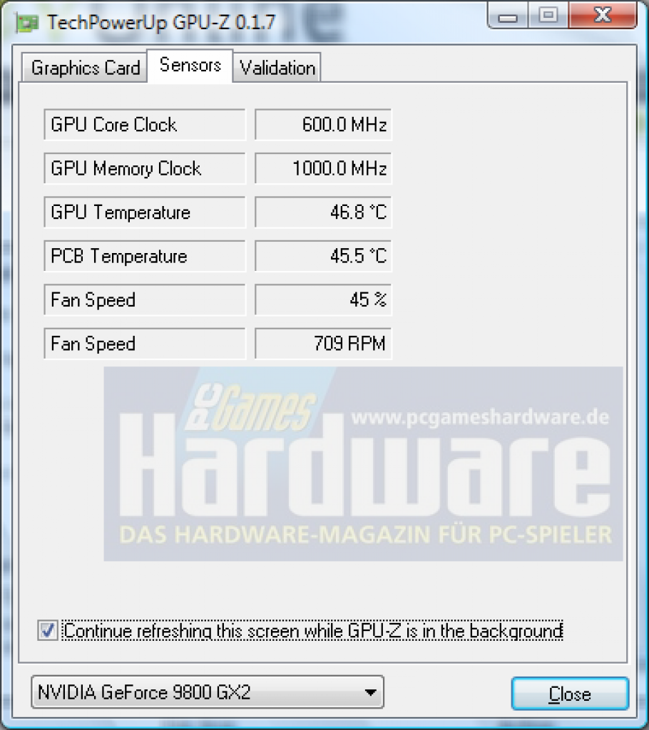 [18/03/2008] Geforce 9800 GX2 Review: GPU-Z liest in einer neuen Beta-Version alle Daten der 9800 GX2 korrekt aus. Diese Version ist allerdings noch nicht öffentlich erhältlich. (Bild: PCGH)