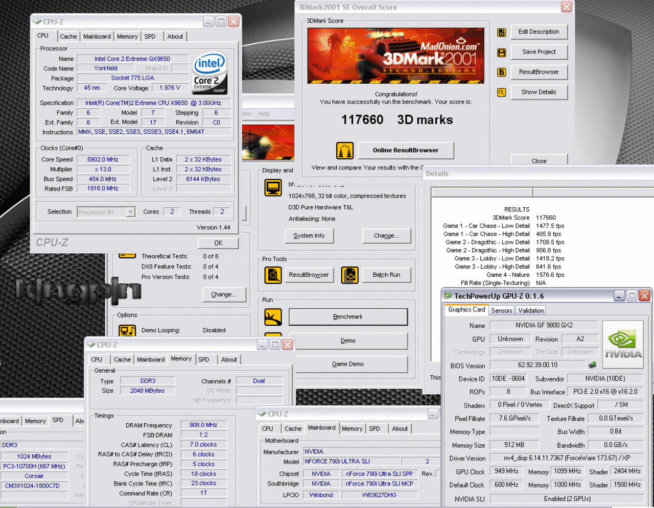 [17/03/2008] EVGA 9800GX2 auf 790i Ultra SLI 3DMark 2001 unter LN2 (Bild: kingpin)