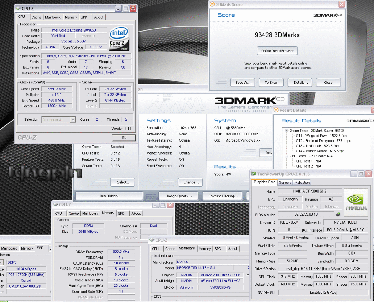 [17/03/2008] EVGA 9800GX2 auf 790i Ultra SLI 3DMark 2003 unter LN2 (Bild: kingpin)