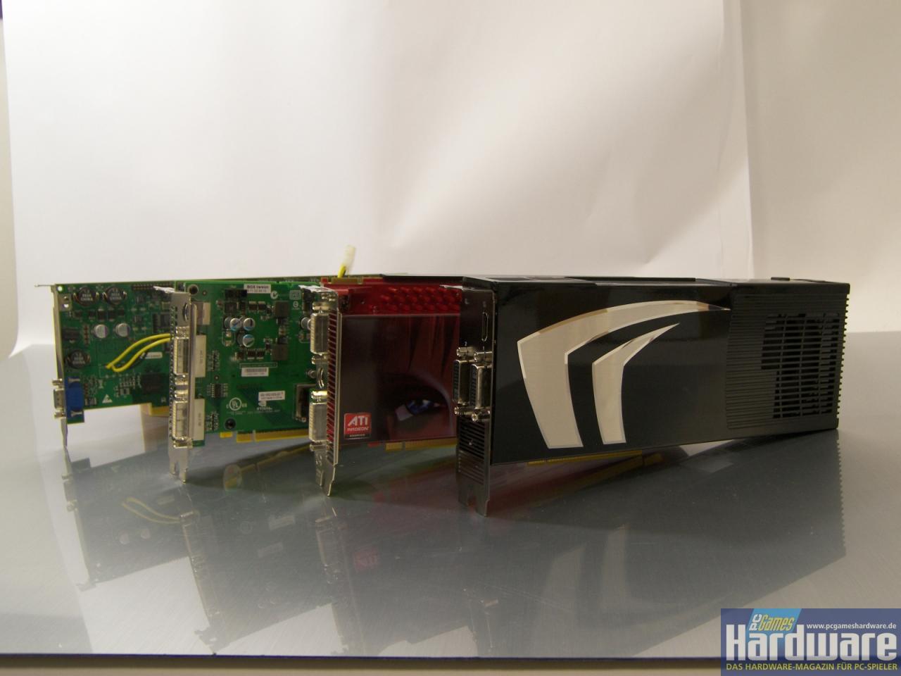 [20/03/2008] Voodoo5 6000, Geforce 9800 GX2, Radeon HD 3870 X2 und Geforce 7950 GX2 im Vergleich (Bild: PCGH)