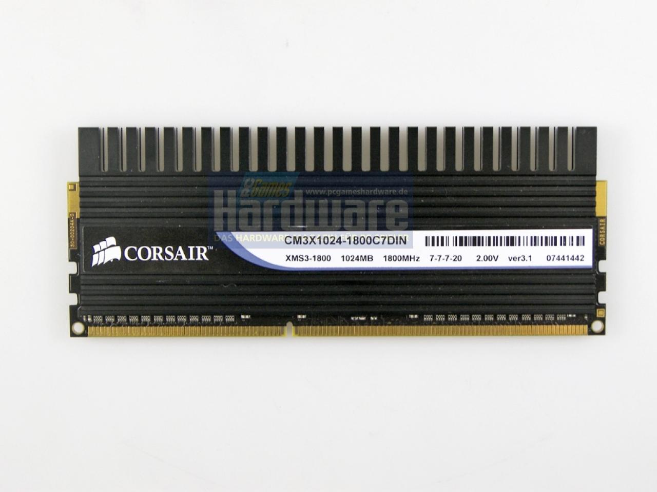[07/03/2008] DDR3-1800, 2x 1.024 MiByte: Corsair Dominator TWIN3X2048-1800C7DFIN G (Bild: PCGH)
