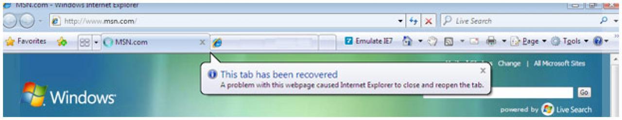 [28/03/2008] Ein Fehler in einem Tab bringt nicht den ganzen Browser zum Absturz. (Bild: Microsoft)