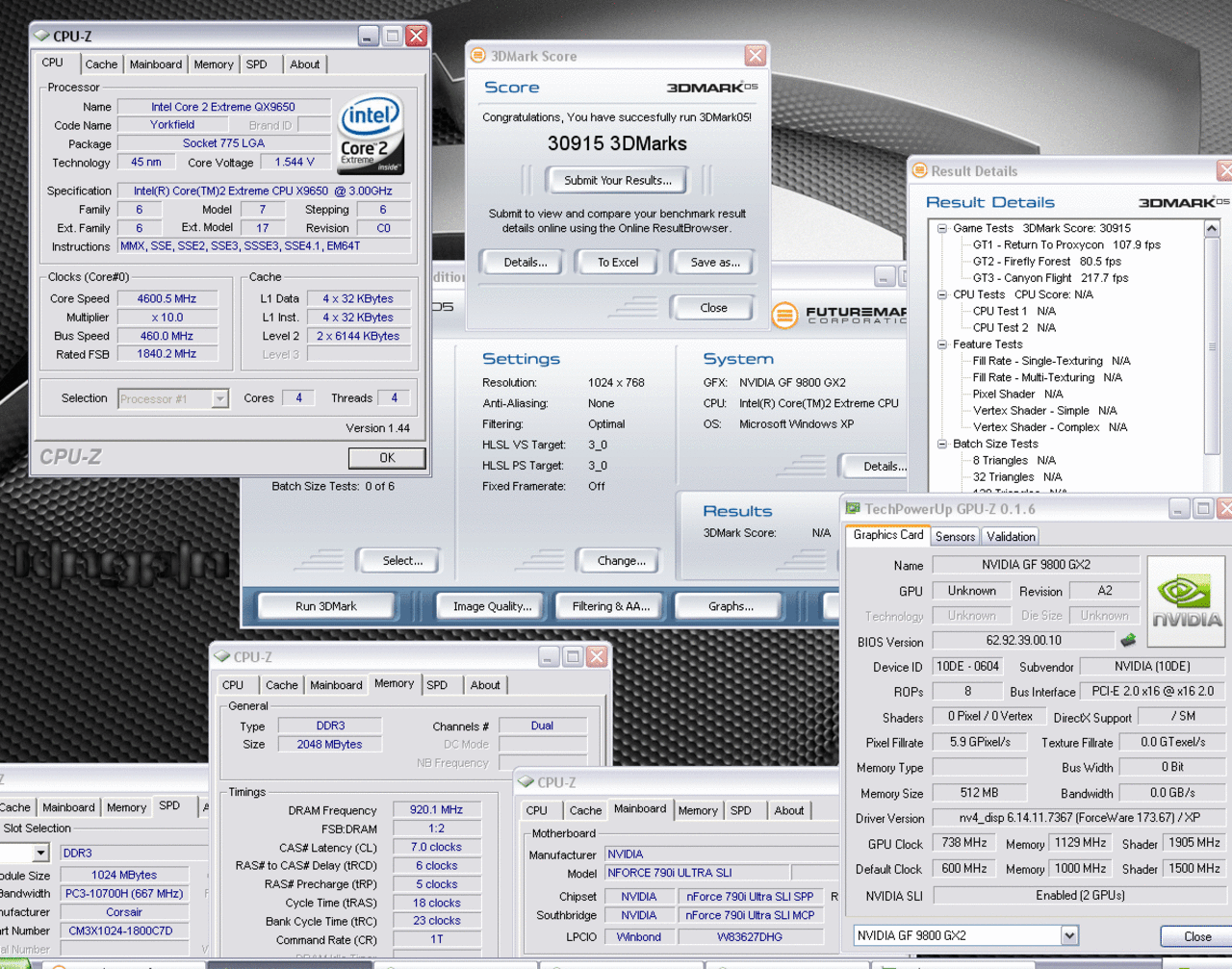 [17/03/2008] EVGA 9800GX2 auf 790i Ultra SLI 3DMark 2005 unter Luftkühlung (Bild: kingpin)