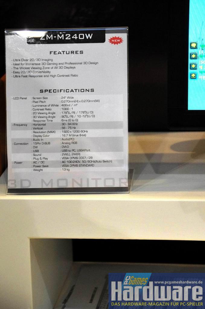 [07/03/2008] Die Specs des Zalman ZM-M240W 3D-Display