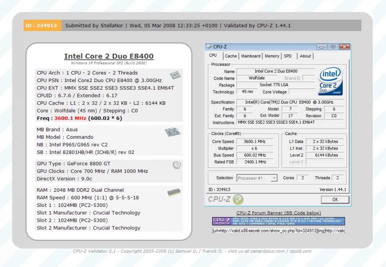 [10/03/2008] E8400: Die CPU-Z-Validierung