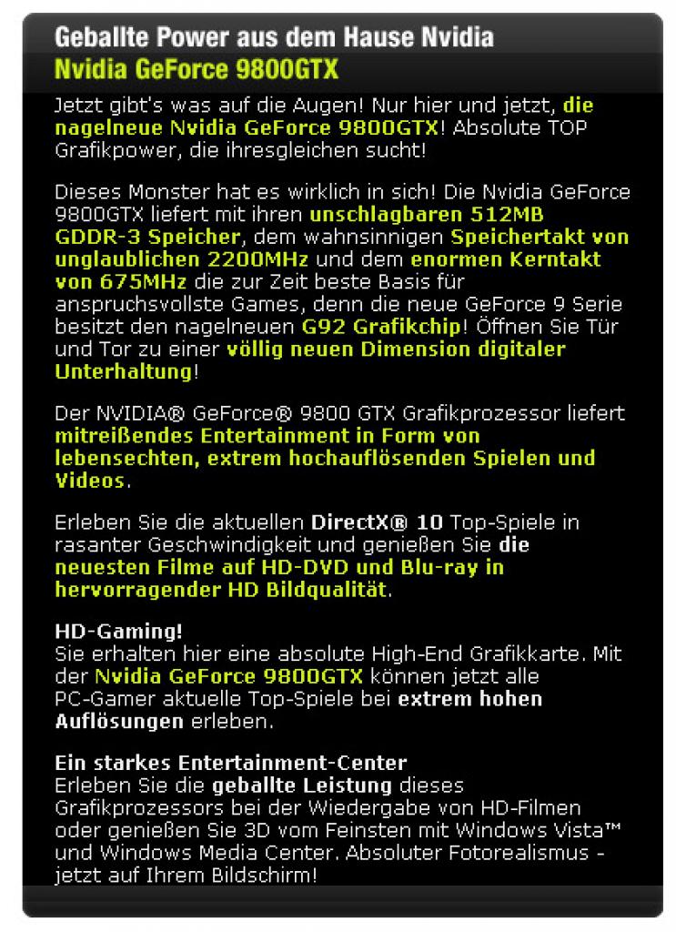 [29/03/2008] Alle Infos zur Geforce 9800 GTX von Ebay