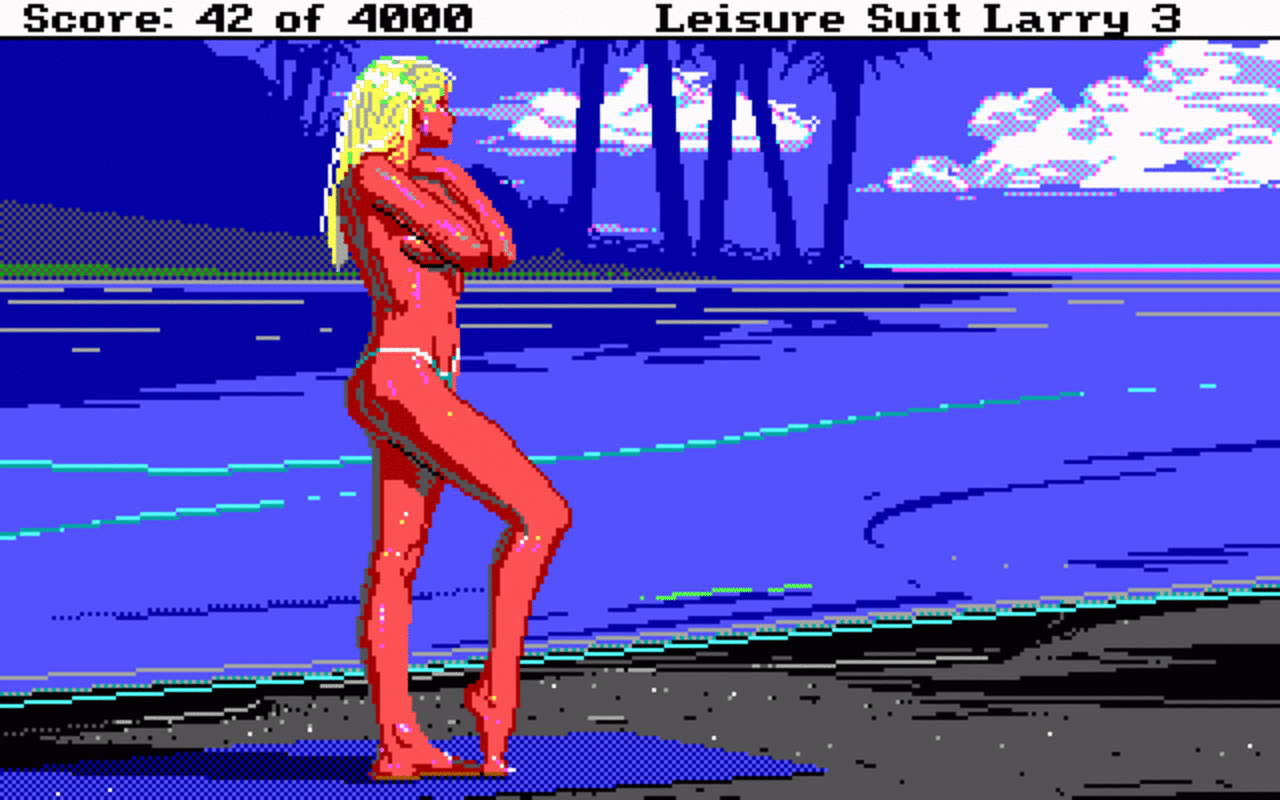 [13/04/2008] Platz 13 mit 30 Stimmen: 1989 - Leisure Suit Larry darf natürlich in keiner Adventure-Liste fehlen. Stellvertretend der dritte Teil mit dem kleinen Macho und seinem Miami-Vice-Anzug.