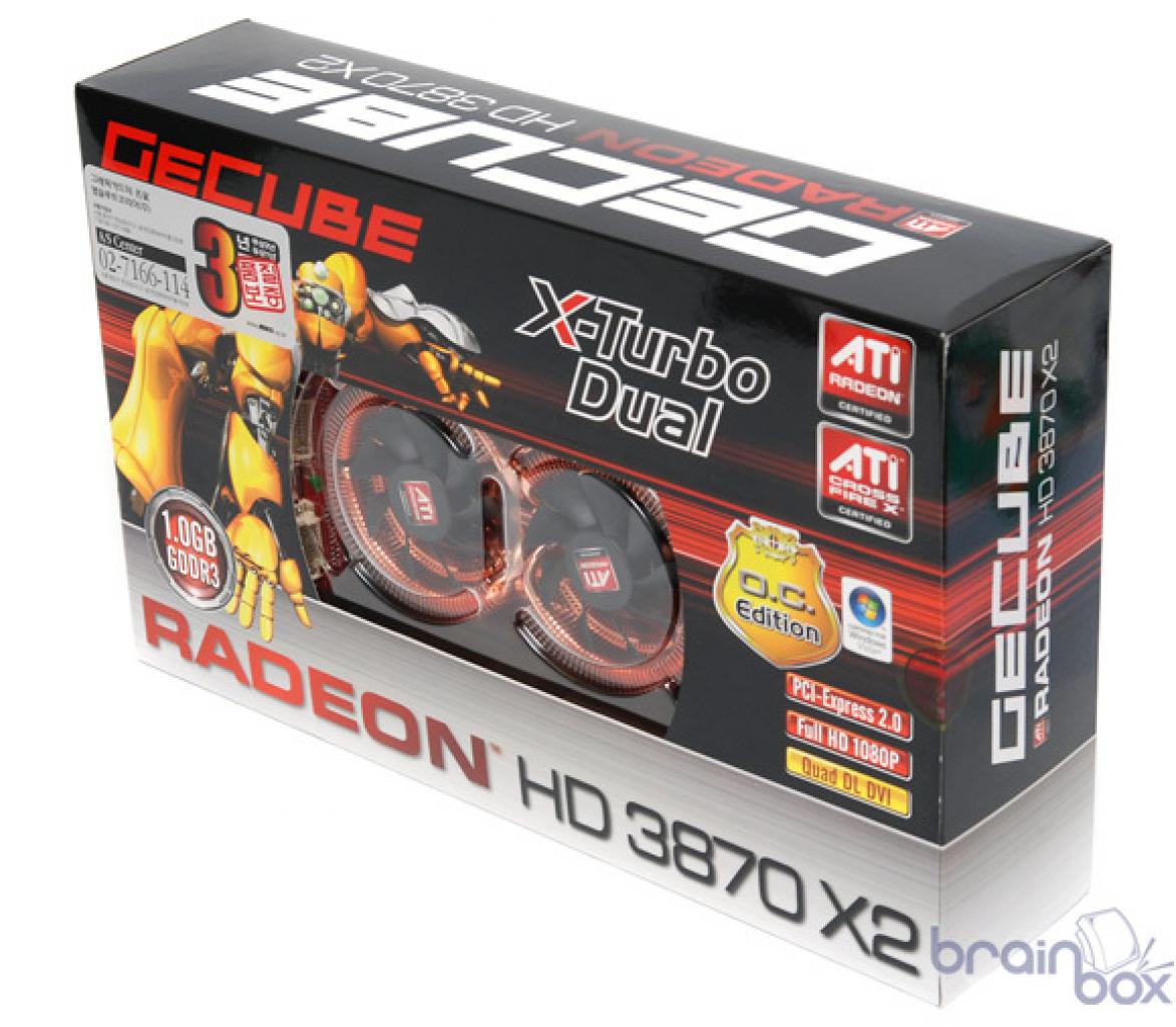 [17/04/2008] Gecube: Die Radeon HD3870 X2 X-Turbo Dual verfügt über ein kürzeres PCB und erhöhte Taktraten (Bild: brainbox.co.kr)
