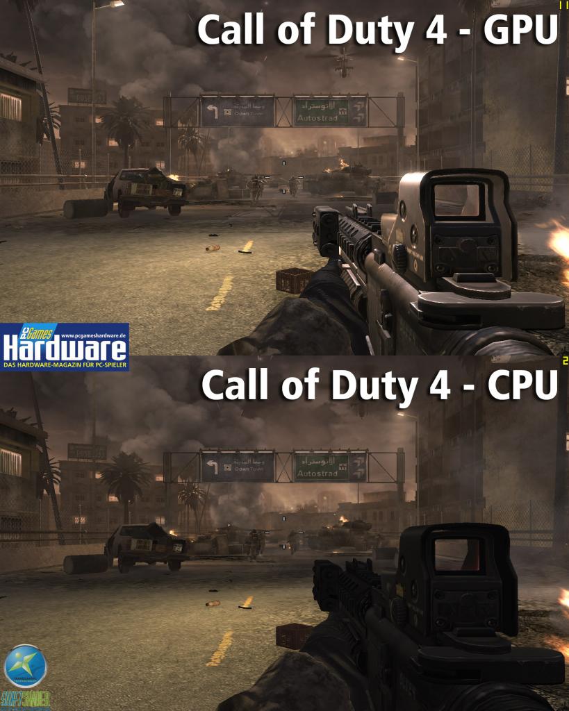 [05/04/2008] Call of Duty 4: Der Swiftshader filtert nur bilinear, der Rest der Szenerie sieht aber fast aus wie auf einer Grafikkarte gerendert. (Bild: PCGH)