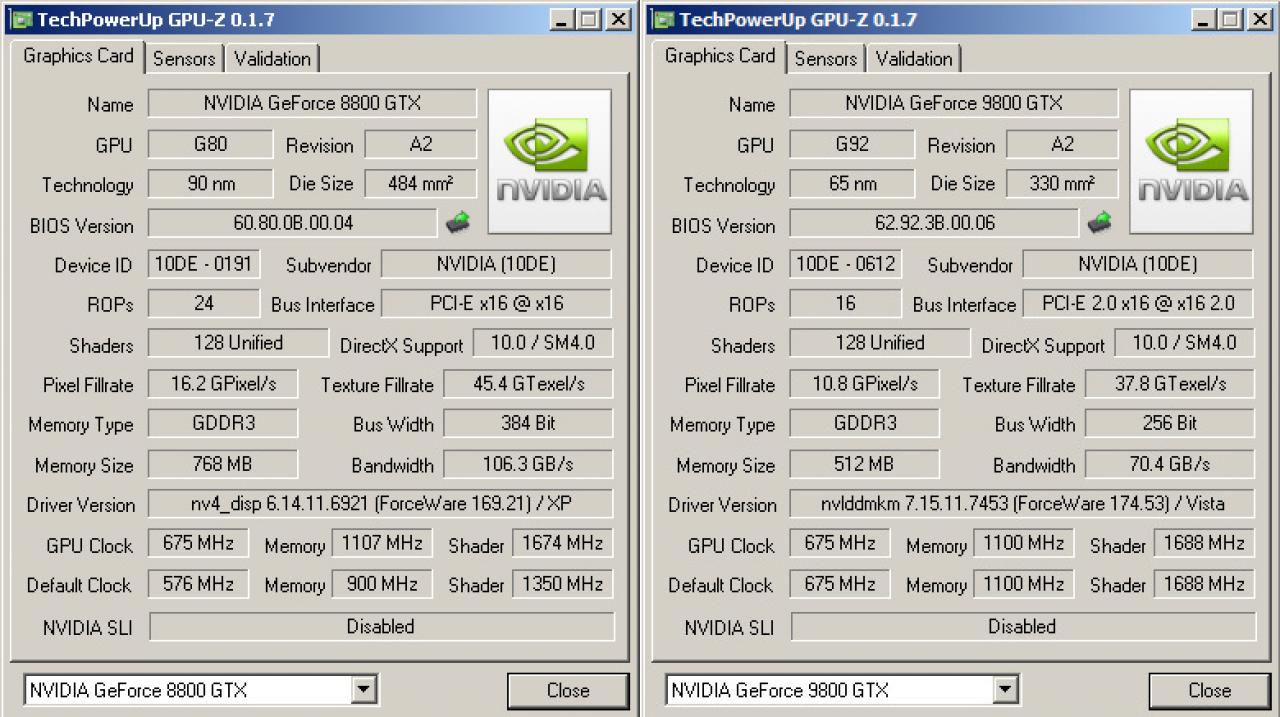 [01/04/2008] Das Duell: Geforce 8800 GTX und 9800 GTX mit demselben Takt (Bild: PCGH)