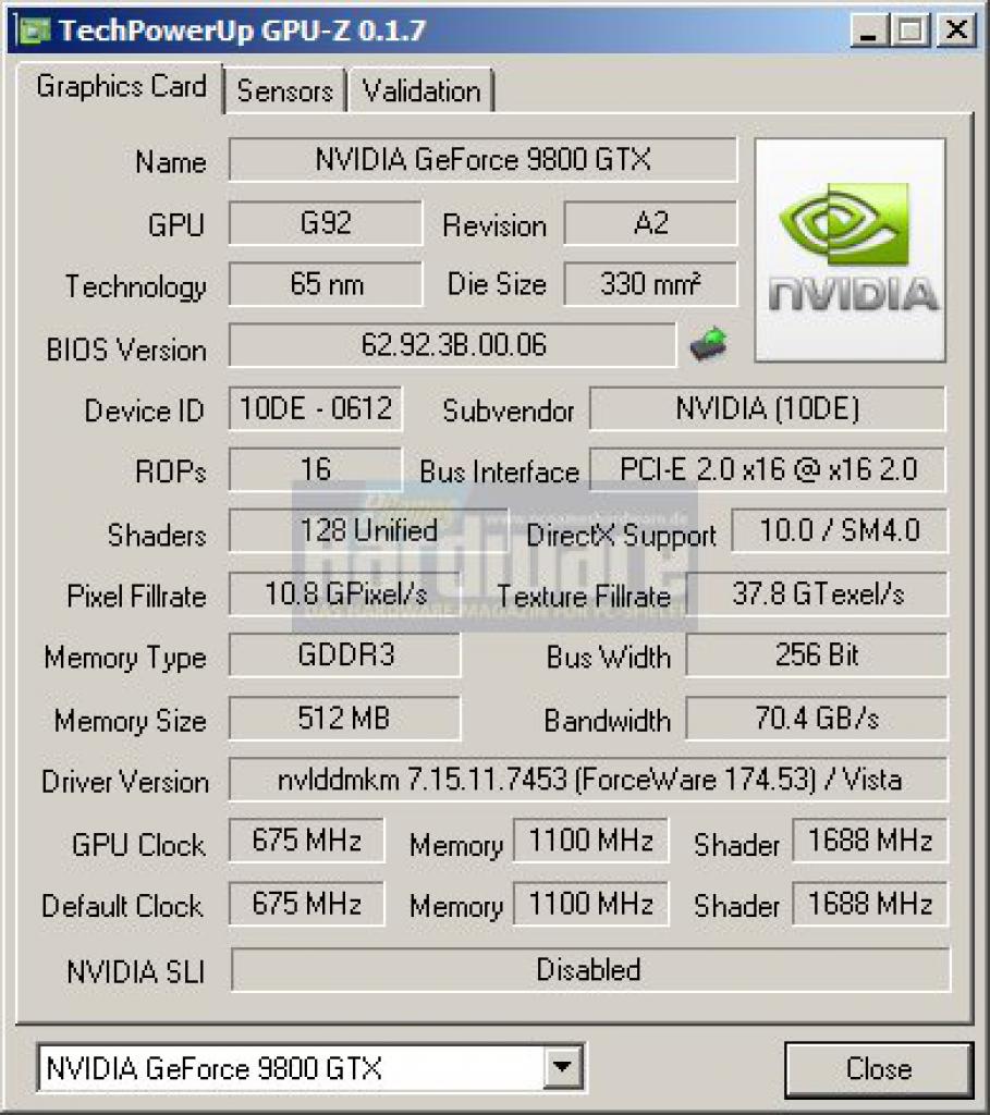 [01/04/2008] Geforce 9800 GTX: GPU-z (Bild: PCGH)