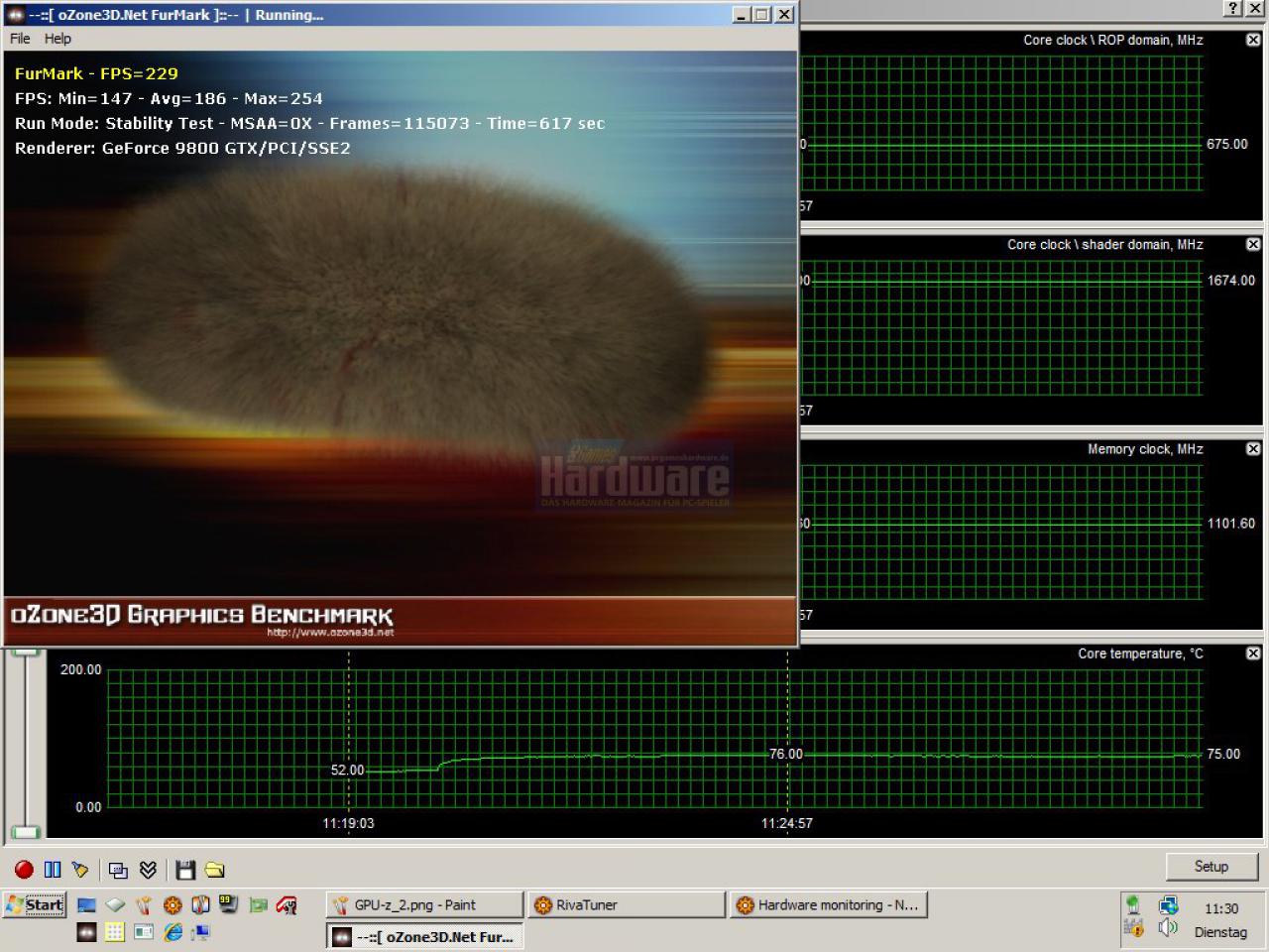 [01/04/2008] Point of View Geforce 9800 GTX im PCGH-Temperaturtest mit dem Ozone3D.net-Fur-Rendering-Benchmark . (Bild: PCGH)