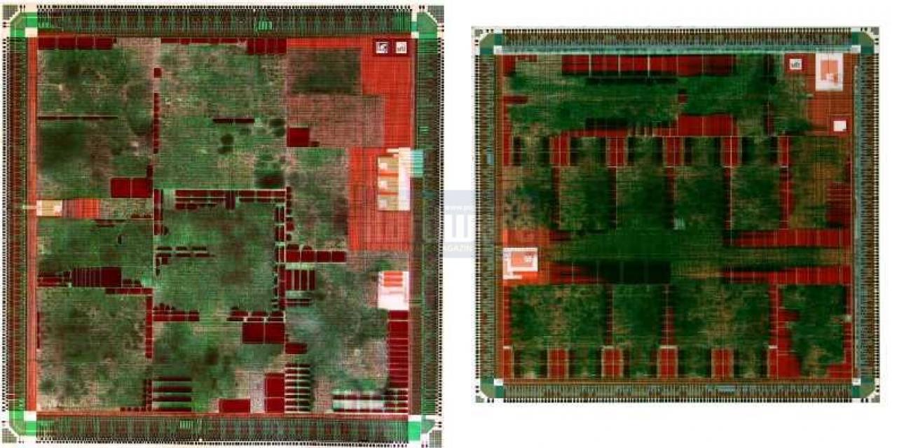 [23/04/2008] 3dfx - Der DX8-Baustein „Rampage“ (links) und der dazu passende Vertex-Shader-Co-Prozessor „SAGE“ (rechts) gelangten nicht mehr auf den Markt.