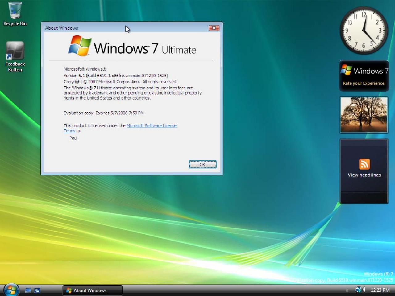 [06/04/2008] Windows 7 (2009/2010): Bei diesem Build handelt es sich um eine frühe Testversion vom Dezember 2007. Zu erkennen ist, dass noch viele Elemente aus Vista stammen, aber an einigen Stellen lassen sich bereits neue Features entdecken. Paul Thurrott geht davon aus, das tiefgreifende Änderungen in neuen Builds folgen werden. (Bild: winsupersite.com)