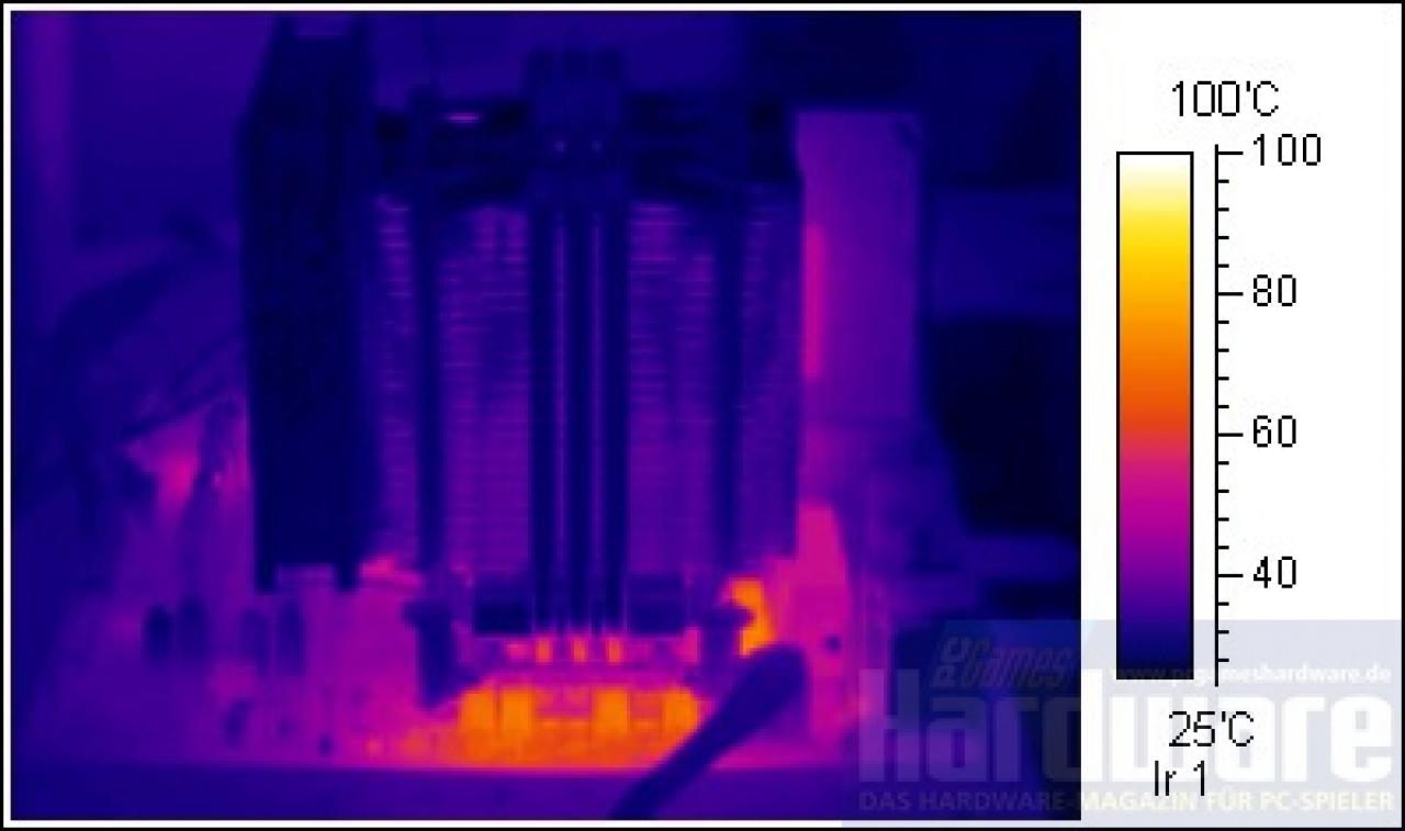 [21/05/2008] Lüfterspannung 12 V, CPU-Spannung 1,3 V (Standard) - Leerlauf: CPU 52,4 °C, Board 73,0 °C