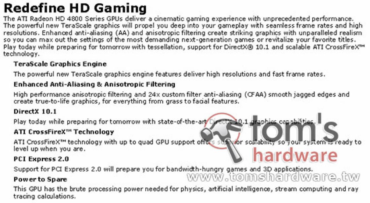 [26/05/2008] AMD Radeon HD 4800 Key Features: Diese Bilder fielen den Kollegen von tomshardware.tw in die Hände.