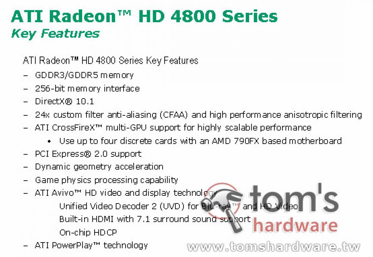 [26/05/2008] AMD Radeon HD 4800 Key Features: Diese Bilder fielen den Kollegen von tomshardware.tw in die Hände.