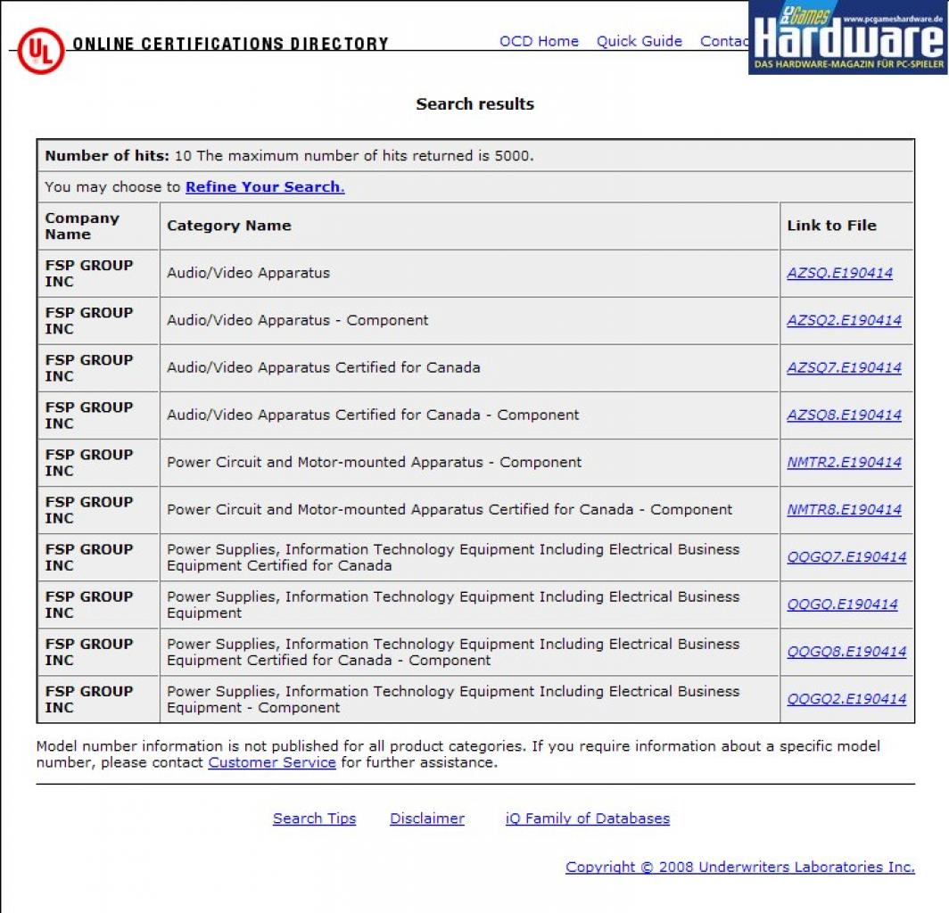 [19/05/2008] In unserem Fall wird das Netzteil von FSP produziert.